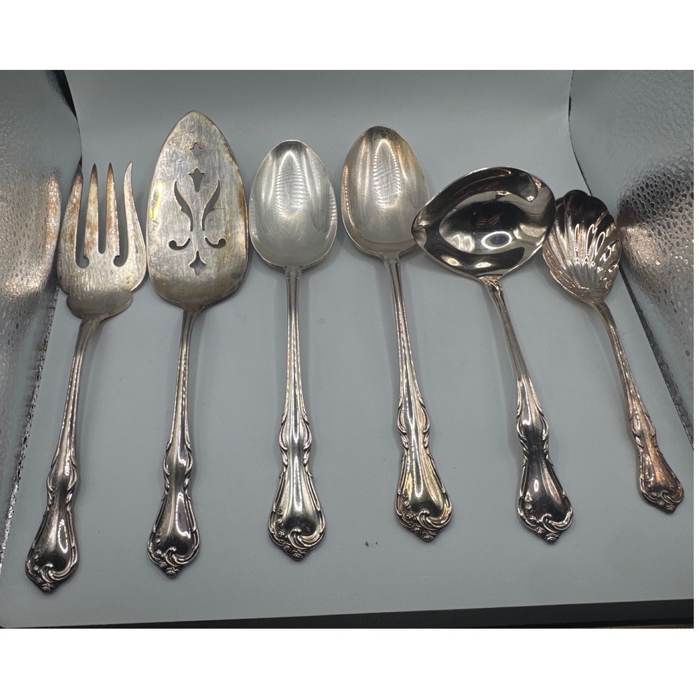 Reed and Barton Cottage Rose Silverplate Serving Set 6 Piece Floral Flatware